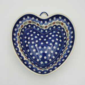 Polish Pottery Mosquito Heart Shaped Bowl Wiza Peacock Eyes Red Dot Wall Hanging